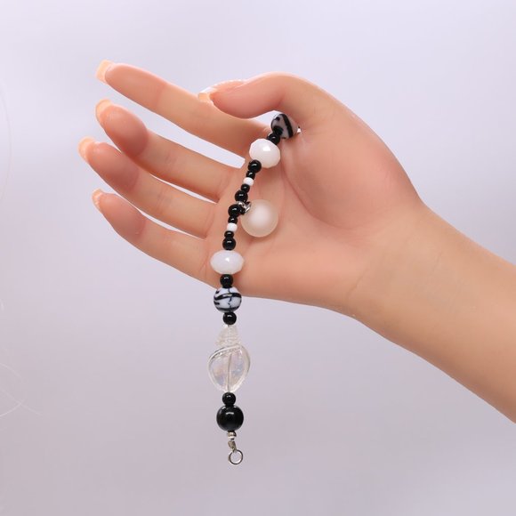 3 Piece Set Necklace Bracelet Earrings Black White Crystals Stripped Glass Beads - Picture 4 of 8